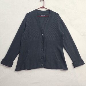 Patagonia Sweater Womens XL Gray Wool Button Front Ribbed Knit Cardigan Pockets